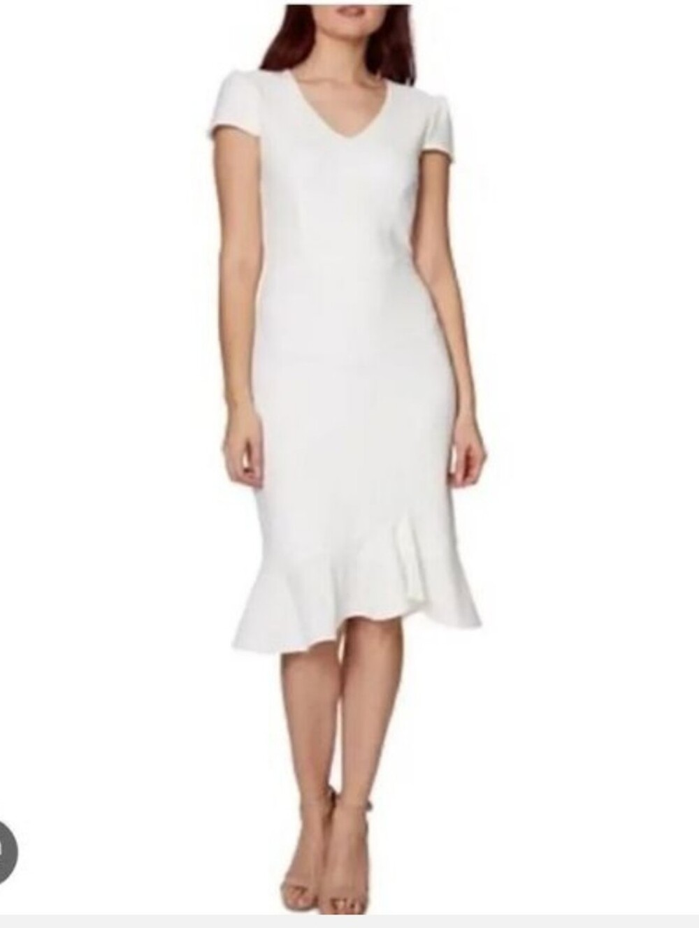 Betsey Johnson White V-Neck Midi Dress with Mermaid Flounce